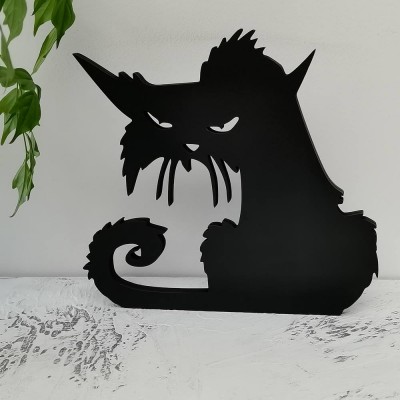 Wütende Katze Schild Halloween Home Tier Tablett Dekor