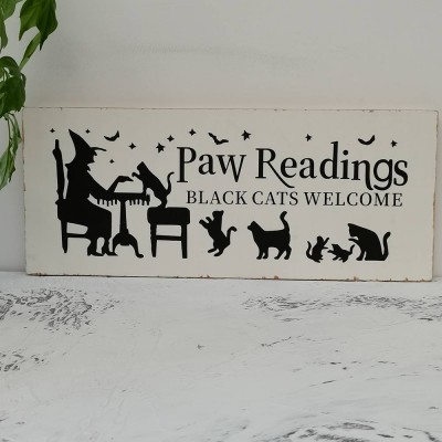 Halloween Pfotenablesungen Schwarze Katzen Willkommen Holzschild Wohnkultur