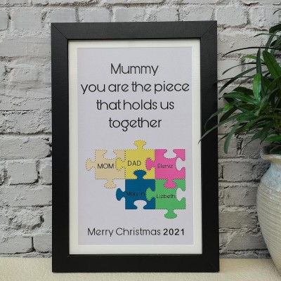 Personalisierte Muttertagsgeschenk Mama Du bist das Teil, das uns zusammenhält Puzzleteile Namensschild Wohnkultur