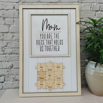 Personalisierte Muttertagsgeschenk Mama Du bist das Teil, das uns zusammenhält Puzzleteile Namensschild Wohnkultur