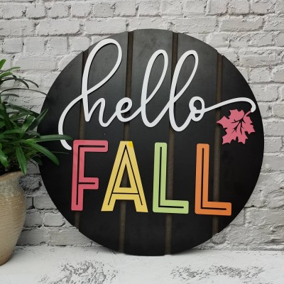Hallo Herbst Personalisierte Haustür Schild Holz Türhänger