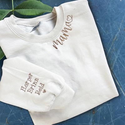 Individuell Bestickt Mama Sweatshirt Hoodie mit Kindernamen für Muttertag Geschenkideen
