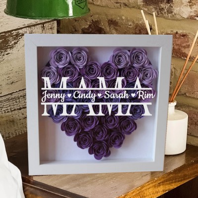 Personalisierte Mama-Blumen-Schattenbox mit Namen für Mama-Geschenke
