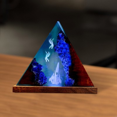Harz Raumschiff Holz Lampe Paar Astronauten Rakete Home Decor Weihnachtsgeschenk für Kind