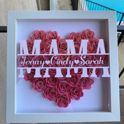 Personalisierte Mama Blume Schatten Box mit Kindern Namen für Muttertag