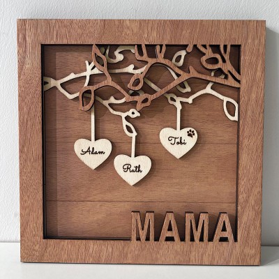 Benutzerdefiniertes Familienbaum-Holzschild mit Namensgravur, Wanddekoration für Zuhause für Mama