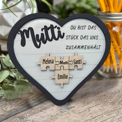 Personalisierte Muttertagsgeschenk Mama Du bist das Teil, das uns zusammenhält Puzzleteile Namensschild Wanddekoration