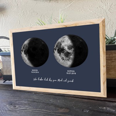 Individueller Paar Mondphase Holz Zeichen für Valentinstag Geschenk Liebe dich zum Mond und zurück
