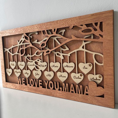 Personalisiertes Stammbaum-Holzschild mit Namensgravur, Heimdekoration für den Muttertag