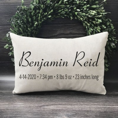 Personalisiertes Geburtsdatum neues Baby Name Kissen Einweihungsgeschenk