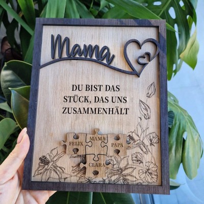Mama Du bist das Stück, das uns zusammenhält Personalisiertes Mama Puzzle Zeichen Geschenk für Mama