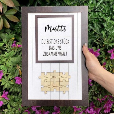 Personalisierte Muttertagsgeschenk Mama Du bist das Teil, das uns zusammenhält Puzzleteile Namensschild Wanddekoration