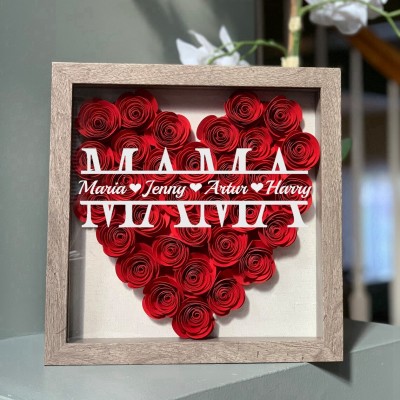 Personalisierte Mama-Blumen-Schattenbox mit Namen für Mama-Geschenke