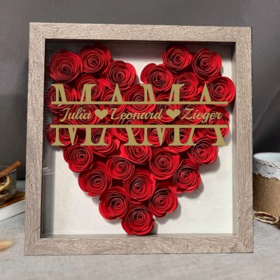 Personalisierte Mama-Blumen-Schattenbox mit Namen für Mama-Geschenke