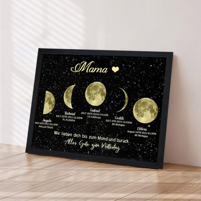 Benutzerdefinierte Mama's Universum Mondphase Druckrahmen mit Kindernamen einzigartige Muttertag Geschenke