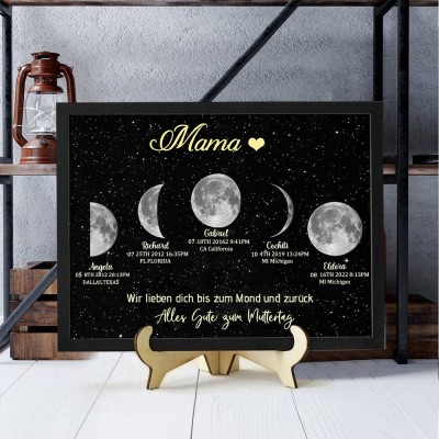 Personalisierte Mama's Universum Mondphase Druckrahmen mit Kindernamen einzigartige Muttertag Geschenke