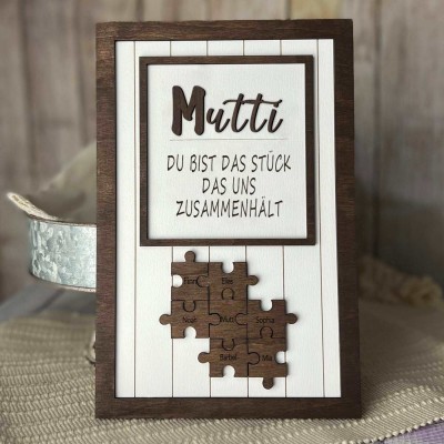 Personalisierte Muttertagsgeschenk Mama Du bist das Teil, das uns zusammenhält Puzzleteile Namensschild Wanddekoration