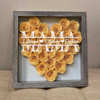 Personalisierte Mama-Blumen-Schattenbox mit Namen für Mama-Geschenke
