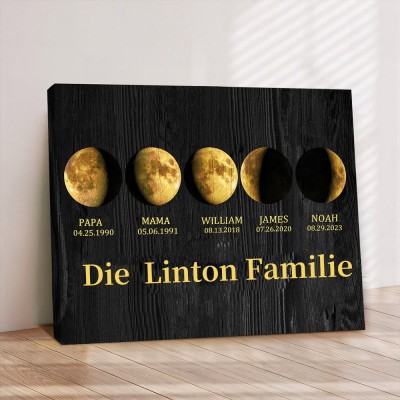 Benutzerdefinierte Familie Galaxie Mondphase Print Frame mit Kindern Daten für Geschenkideen