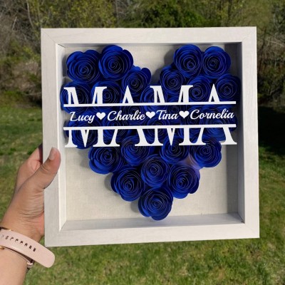 Personalisierte Mama-Blumen-Schattenbox mit Namen für Mama-Geschenke