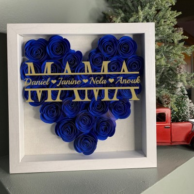 Personalisierte Mama-Blumen-Schattenbox mit Namen für Mama-Geschenke
