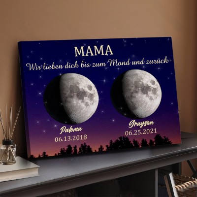 Personalisierte Universum Mondphase drucken Rahmen mit Kindern Daten für Mutter Geschenkideen