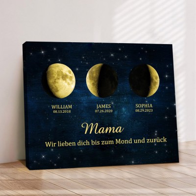Personalisierte Mama Galaxy Mondphase drucken Rahmen mit Kindernamen und Daten für Muttertag Geschenke