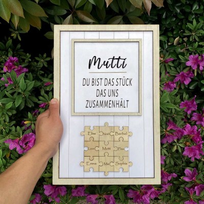 Personalisierte Muttertagsgeschenk Mama Du bist das Teil, das uns zusammenhält Puzzleteile Namensschild Wanddekoration