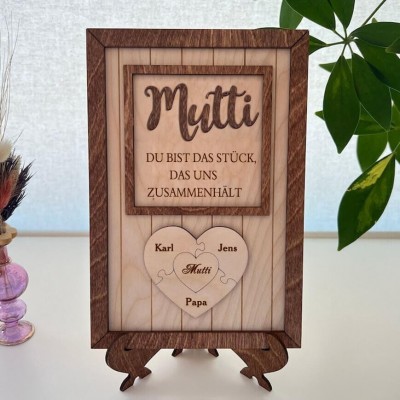 Mutti Du bist das Stück, das uns zusammenhält Personalisiertes Mama Puzzle Zeichen Geschenk für Mutti