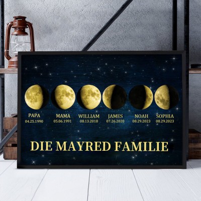 Personalisierte Familie Universum Mondphase drucken Rahmen mit Kindernamen für Jahrestag Geschenkideen