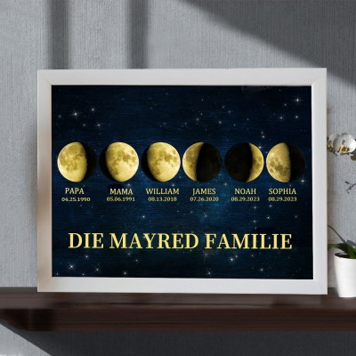 Individueller Mondphase Rahmen mit Kindernamen für Muttertag Familie Geschenk