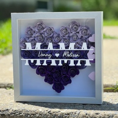 Personalisierte Mama Blume Schatten Box mit Kindern Namen für Muttertag