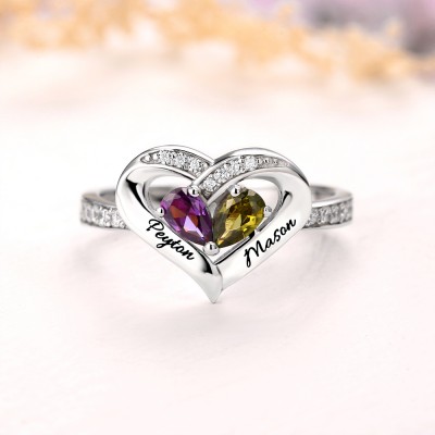 S925 Sterling Silber personalisierter Geburtsstein Paar 2 Namen Ring für Sie