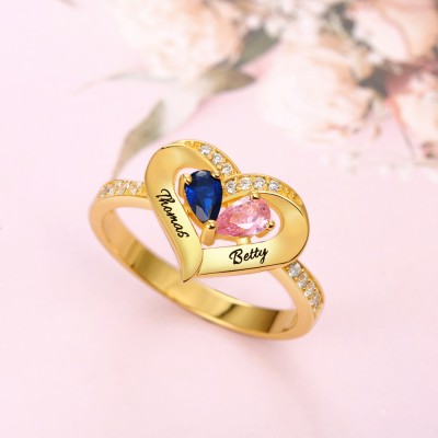S925 Sterling Silber personalisierter Geburtsstein Paar 2 Namen Ring für Sie