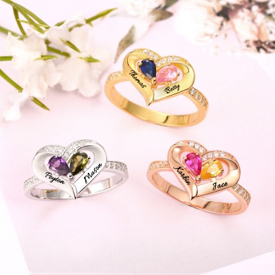 S925 Sterling Silber personalisierter Geburtsstein Paar 2 Namen Ring für Sie