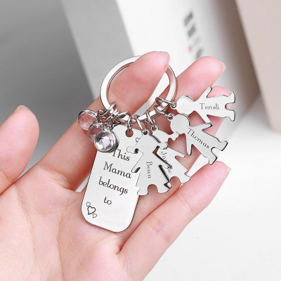 Personalisierte Kinder Liebesnamen Schlüsselanhänger Tag mit 1-12 Charms und Geburtssteinen