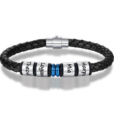 Benutzerdefinierte 1-10 Perlen Braid Name schwarzes Lederarmband