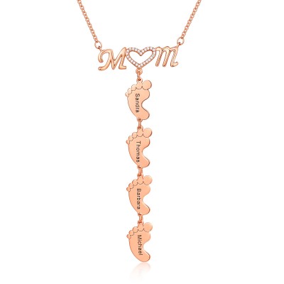 18 Karat Rosévergoldung personalisierte Mama Herz 1-8 Baby Füße Charms gravierte Namenskette