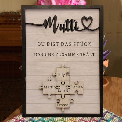 Personalisierte Muttertagsgeschenk Mama Du bist das Teil, das uns zusammenhält Puzzleteile Namensschild Wanddekoration