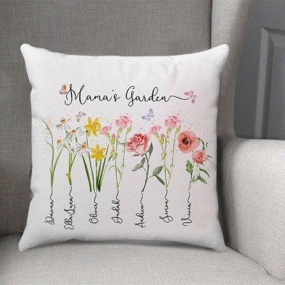 Personalisiertes Mamas Gartenkissen, Geburtsmonat, Blume mit Kindernamen für Mama Weihnachtstag