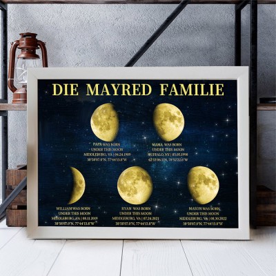Individueller Familie Universum Mondphase drucken Rahmen mit Kindernamen für Muttertag Geschenk