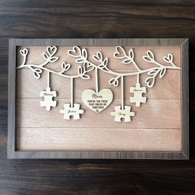 Personalized You Are The Piece That Holds Us Together Mom Puzzle Sign With Kids Names