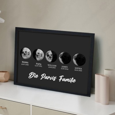 Benutzerdefinierte Familie Universum Mondphase Print Frame mit Kindern Daten für Geschenkideen