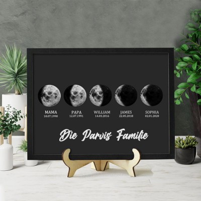 Personalisierte Familie Universum Mondphase Print Frame mit Kindern Daten für Geschenkideen