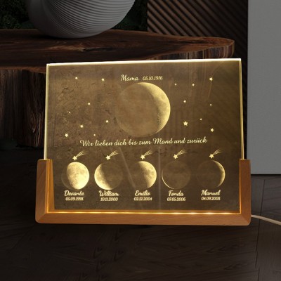Personalisierte Mama Galaxy LED-Licht Mondphase Rahmen mit Kindernamen und Daten für Muttertag Geschenke