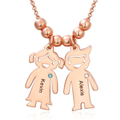 Personalisierte Familie 1-10 Kinder Charms Namensgravur Halskette mit Geburtsstein
