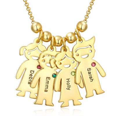 Personalisierte Familie 1-10 Kinder Charms Namensgravur Halskette mit Geburtsstein
