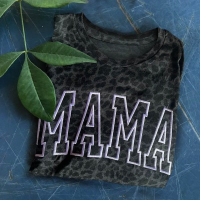 Benutzerdefinierte Gestickten Leopard Mama Shirt für Muttertag Geschenk