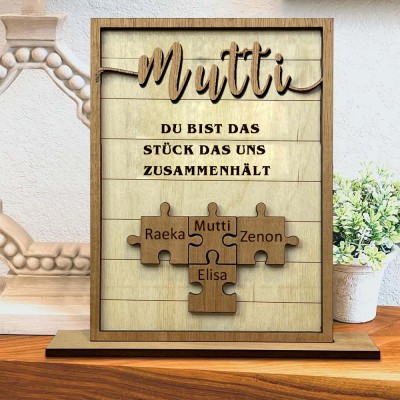Personalisierte Muttertagsgeschenk Mama Du bist das Teil, das uns zusammenhält Puzzleteile Namensschild Wanddekoration