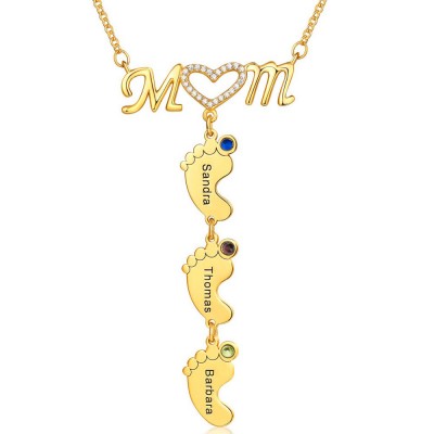 Personalisierte Mama BabyFeet Name Birthstones Halskette mit 1-10 Charms-Anhängern